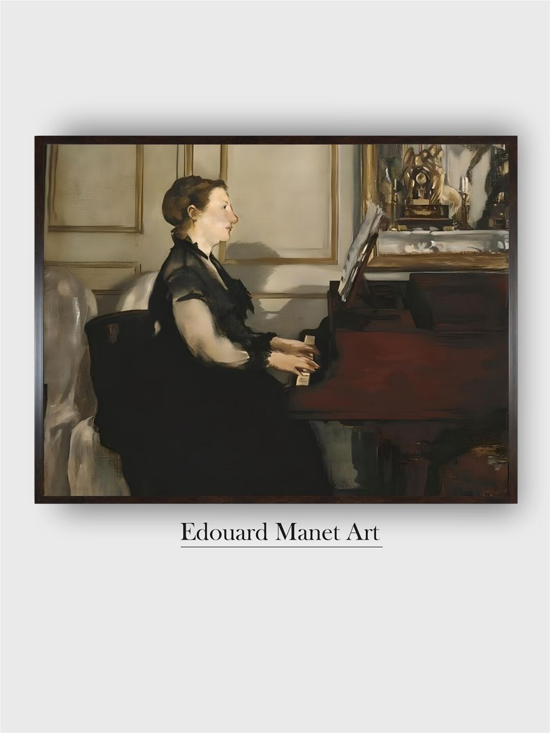 

The Art House Black Madame Manet at the Piano Wooden Framed Canvas Painting Wall Art