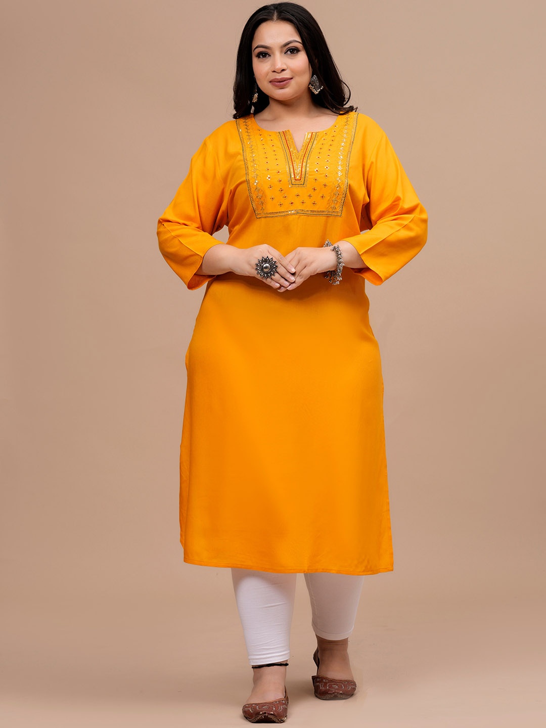 

Sztori Rayon Embroidered Sequinned Kurta, Mustard