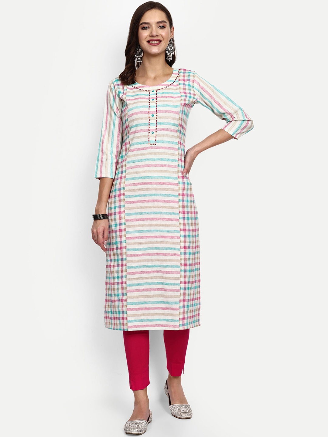 

V B SONS Cotton Straight Kurti, White