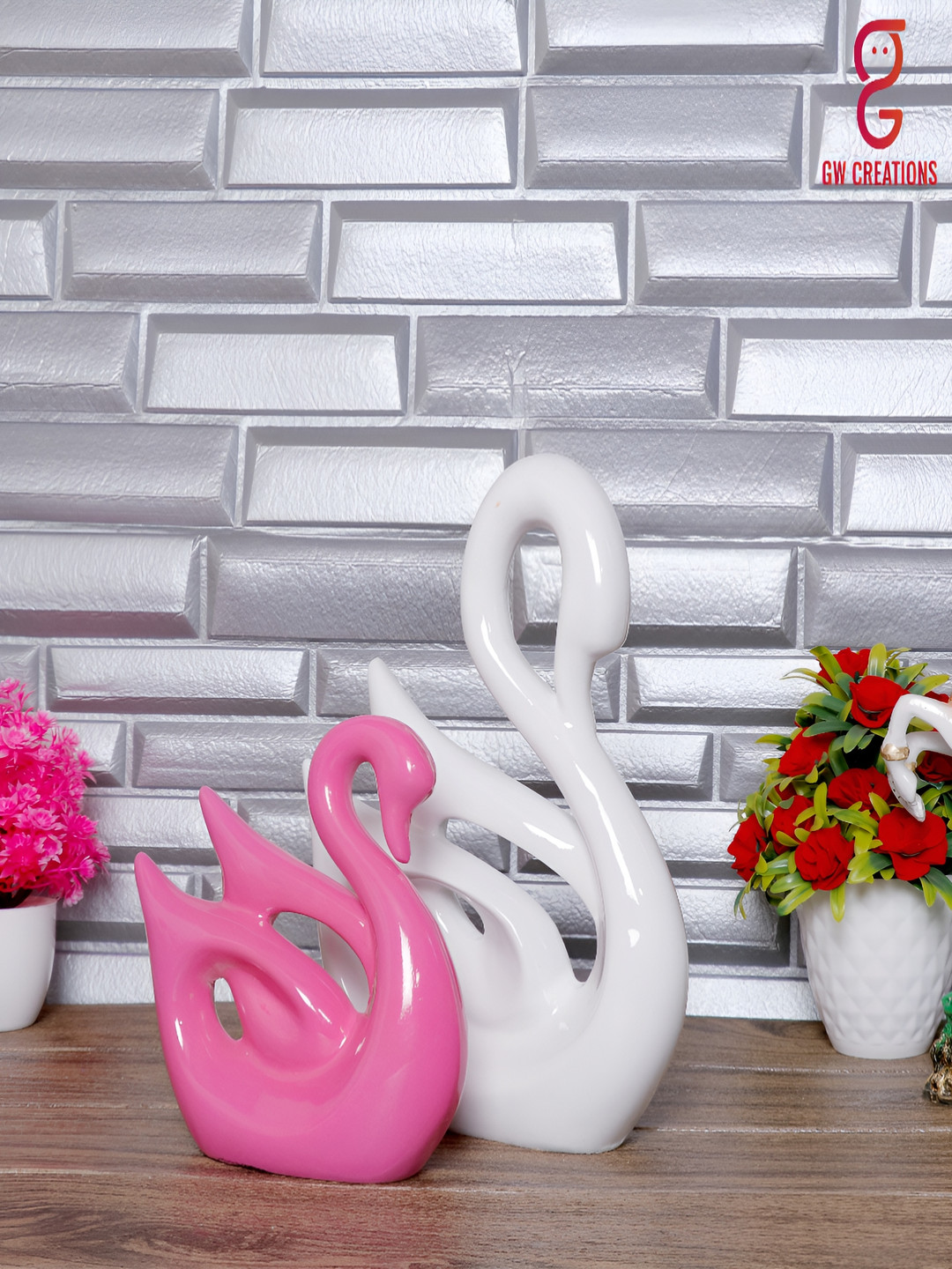 

GW CREATIONS White & Pink 2 Pieces Figurine Showpiece