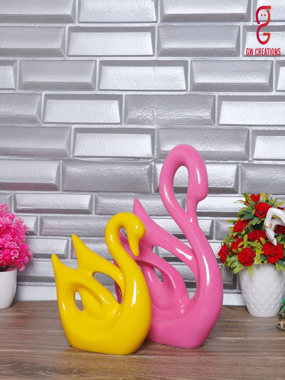 

GW CREATIONS Pink 2 Pieces Duck Figurine Showpiece