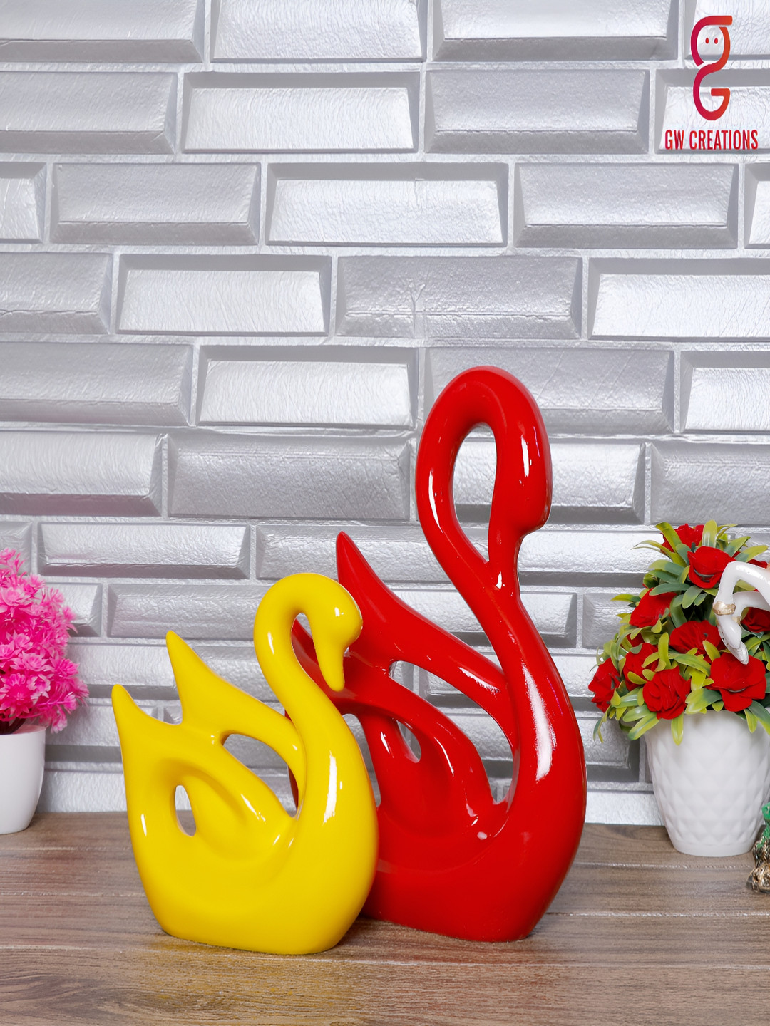 

GW CREATIONS Red & Yellow 2 Pieces Figurine Showpiece