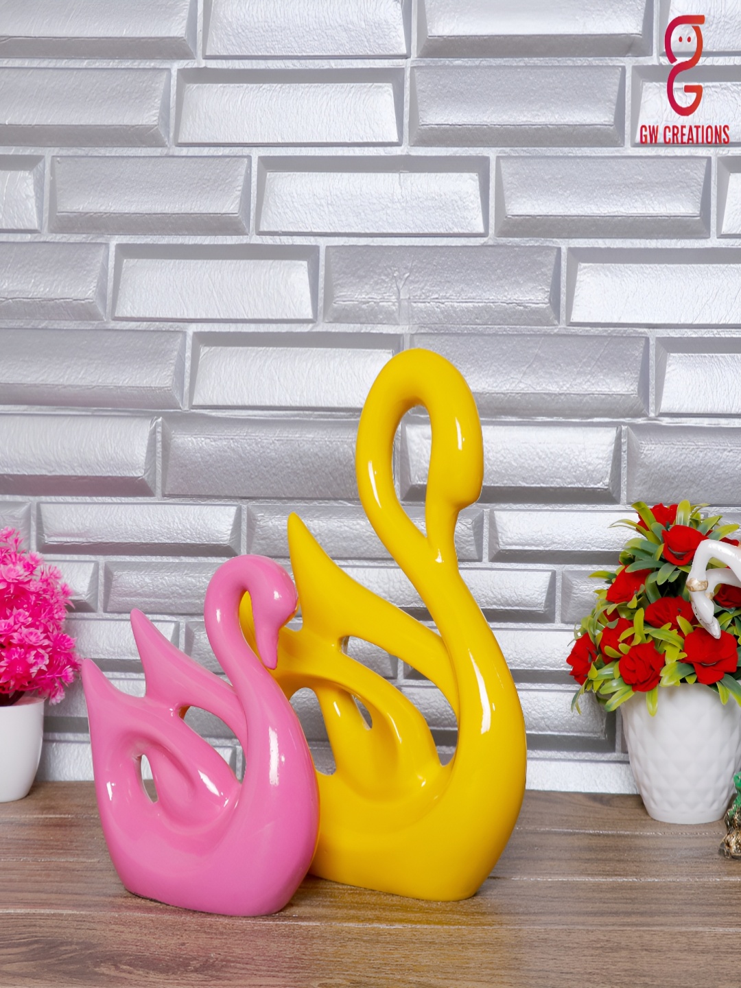 

GW CREATIONS Yellow & Pink 2 Pieces Figurine Showpiece