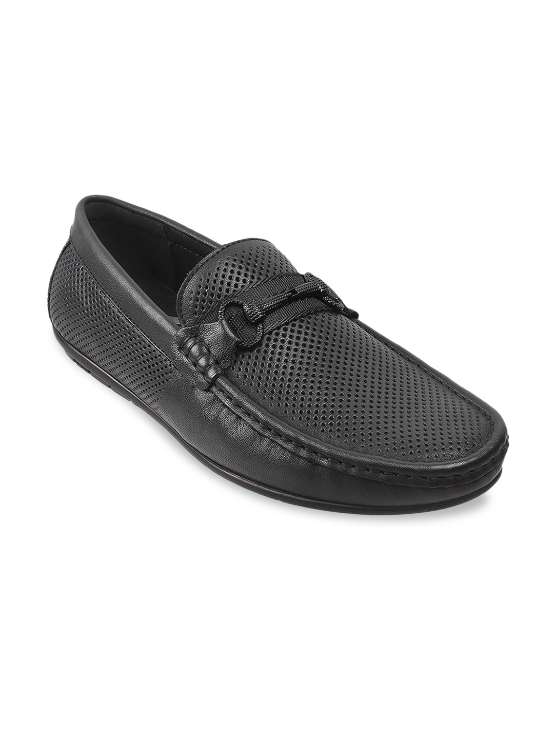

DAVINCHI Men Perforations Round Toe Leather Loafers, Black