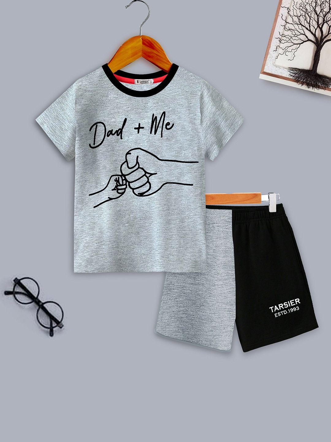 

BAESD Kids Printed Pure Cotton T-shirt With Shorts, Grey