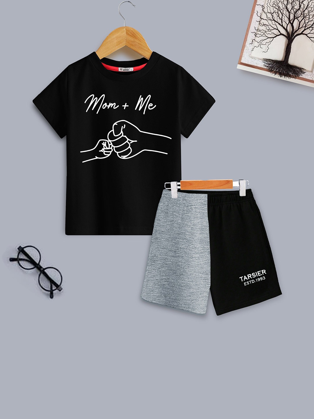 

BAESD Kids Printed Pure Cotton T-shirt With Shorts, Black