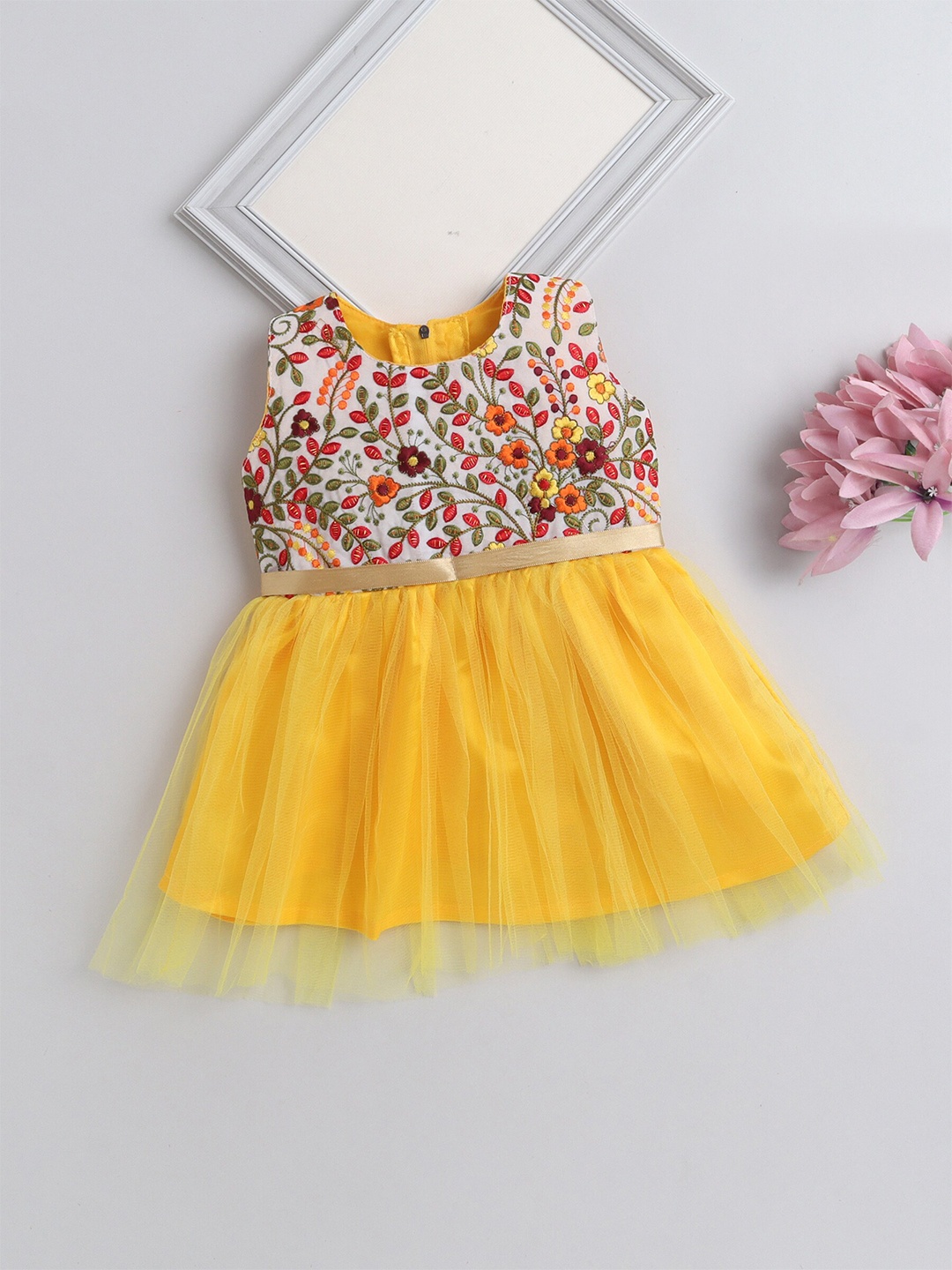 

The Magic Wand Girls Floral Embroidered Fit & Flare Dress, Yellow