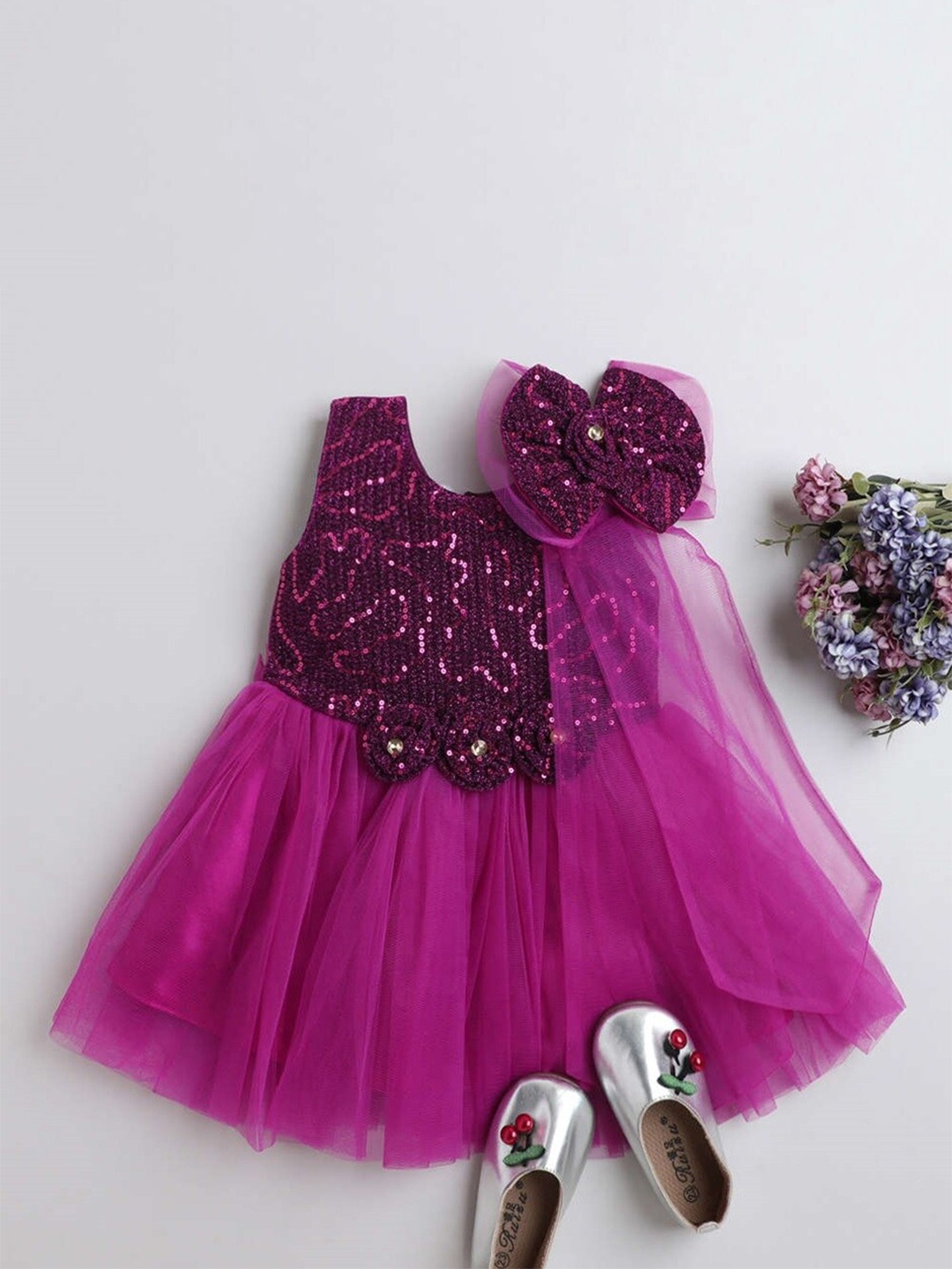 

The Magic Wand Girls Embellished Bow Fit & Flare Dress, Magenta