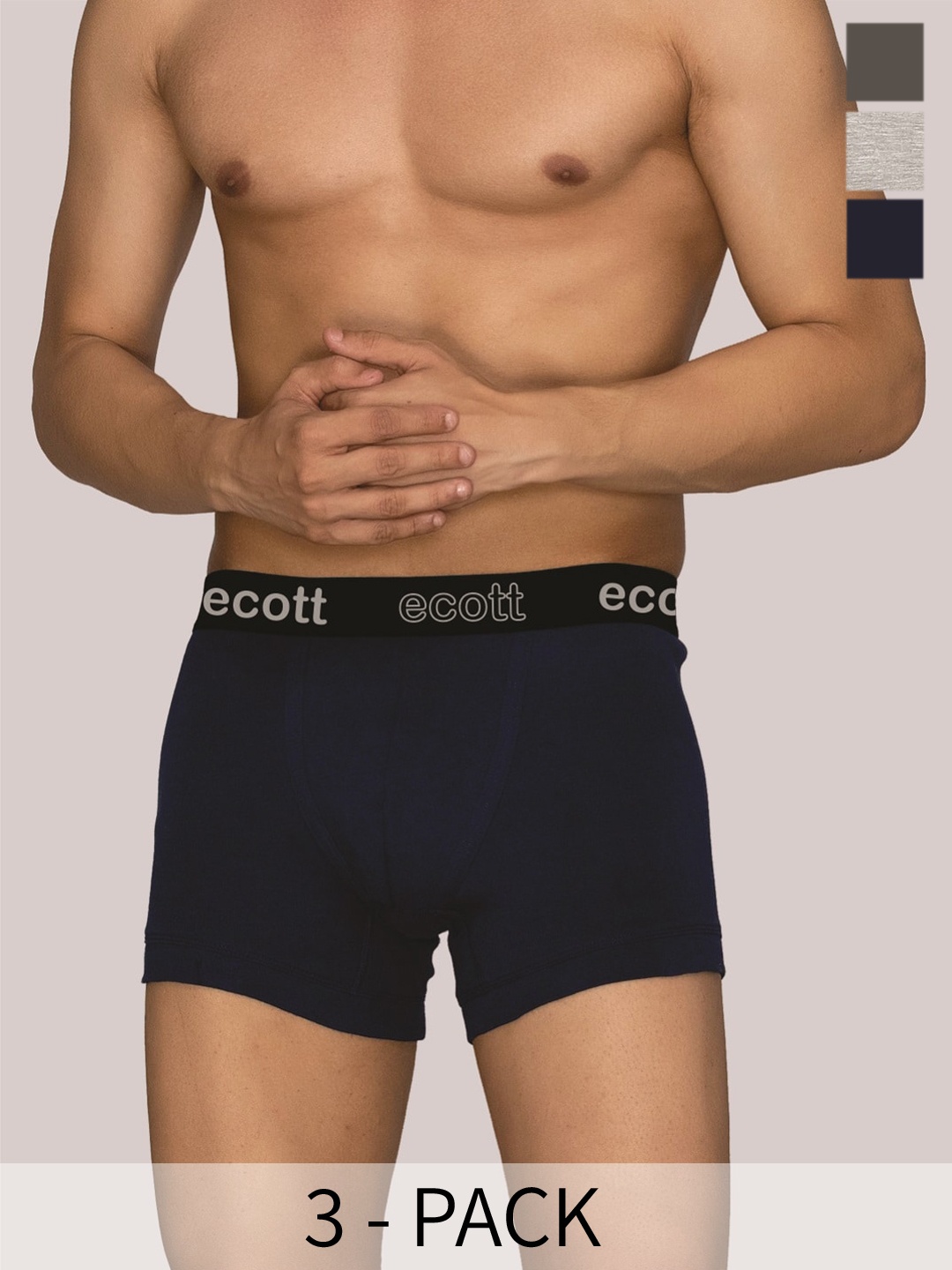 

ecott Pack Of 3 Cotton Trunks ECT#UFTRUNKS_3PC_S, Black