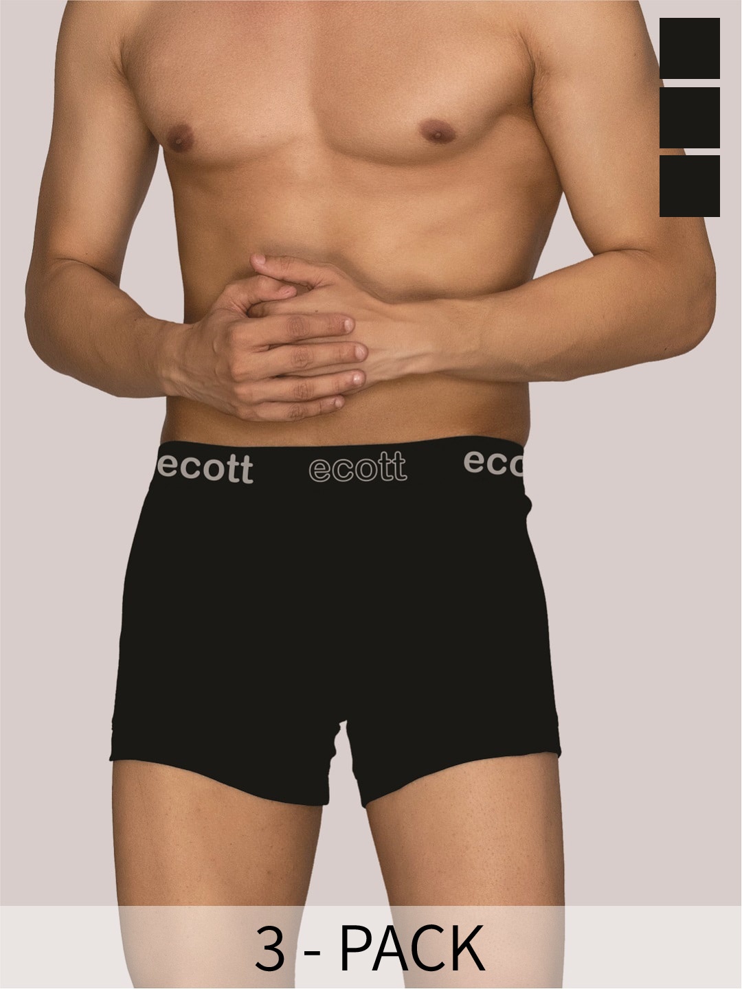 

ecott Men Pack Of 3 Cotton Trunks ECT#UFTRUNKS_3BLK_S, Black
