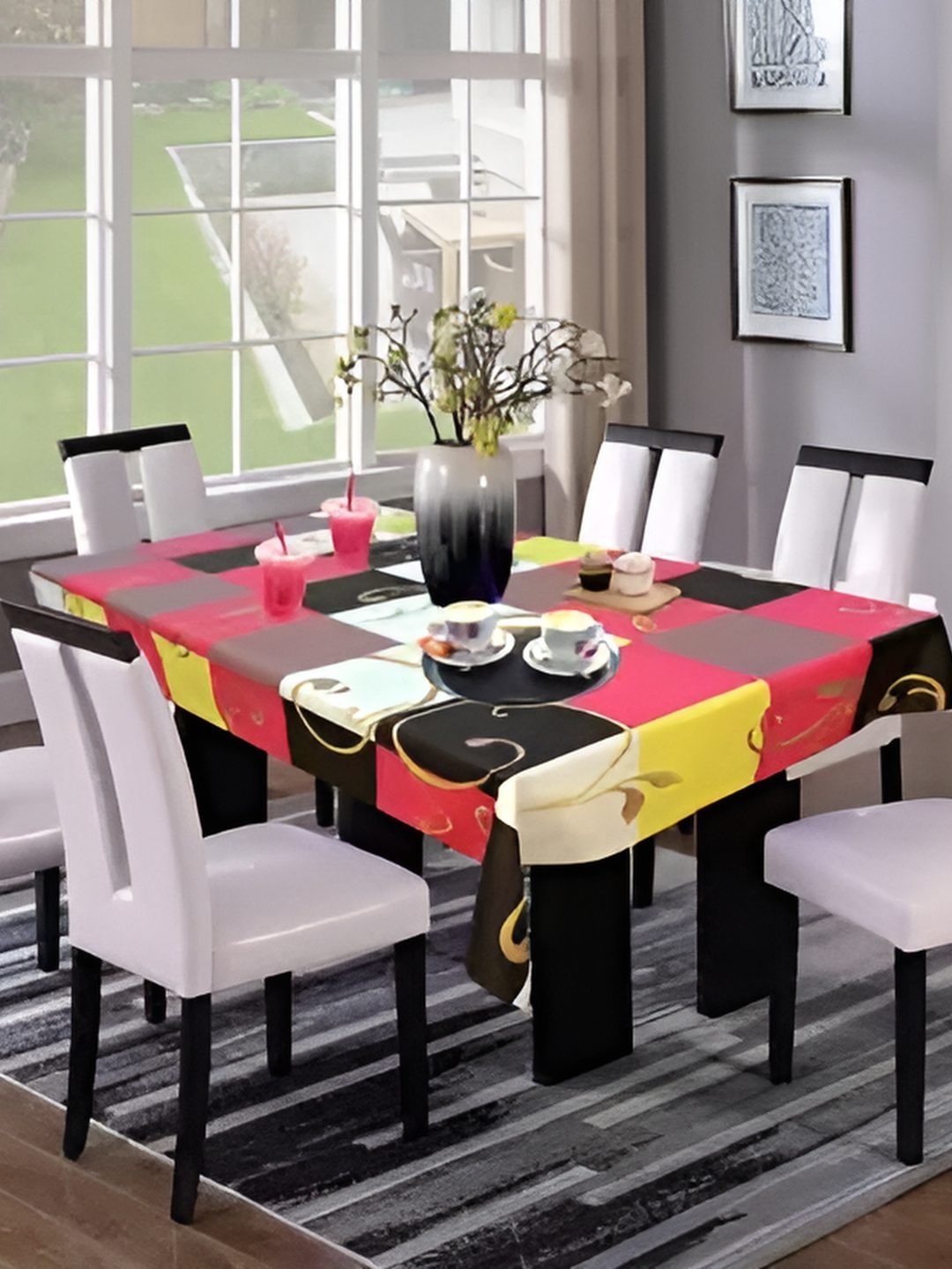 

CASA-NEST Black & Red Geometric Printed 10 Seater Table Cover