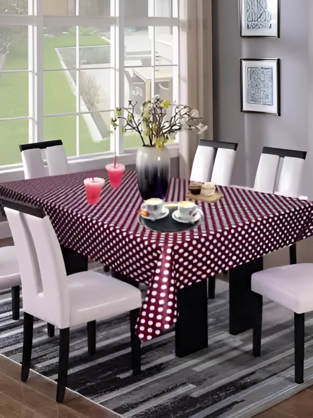 

CASA-NEST Burgundy & White Printed 8 Seater Table Cover