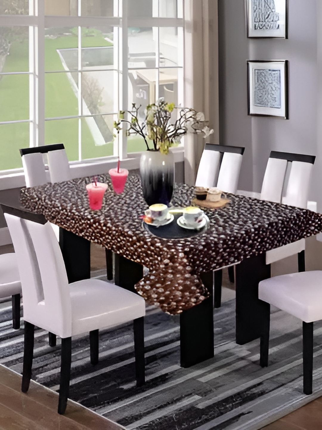 

CASA-NEST Brown & White Polka Dots Printed 10 Seater Table Cover