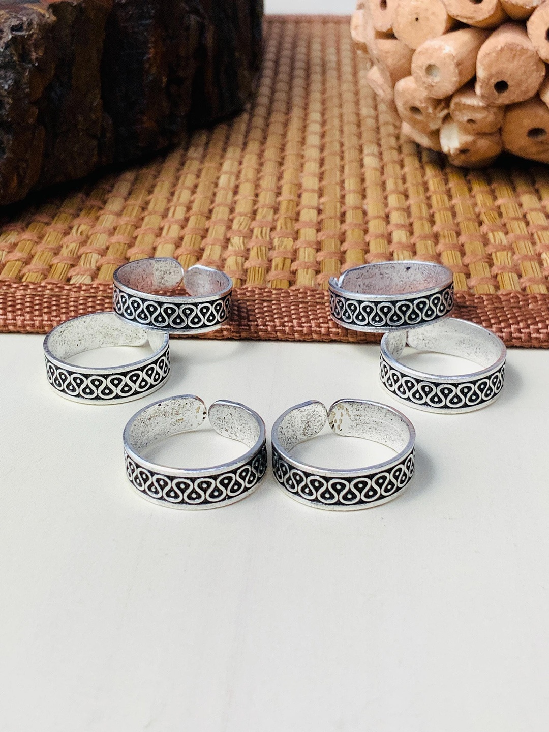 

ABDESIGNS Set Of 3 Silver-Plated Oxidised Toe Rings