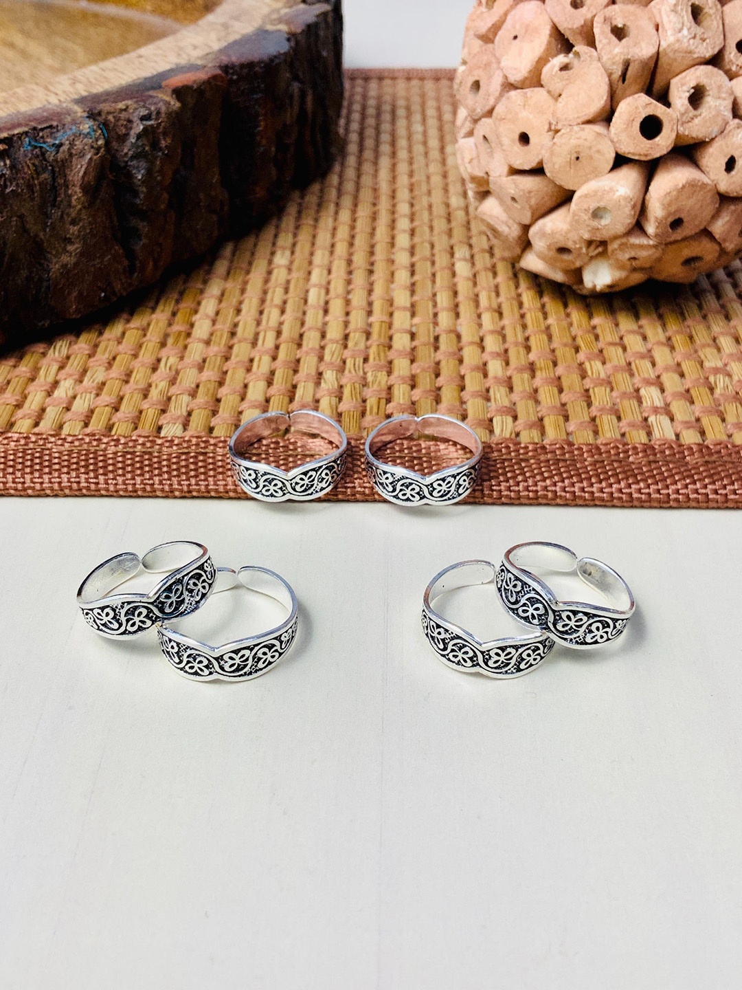 

ABDESIGNS Set Of 3 Silver-Plated Oxidised Toe Rings