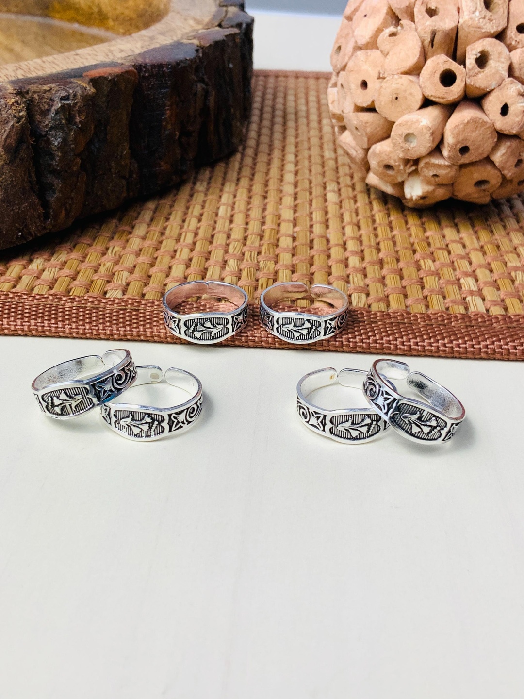 

ABDESIGNS Set Of 3 Silver-Plated Oxidised Toe Rings