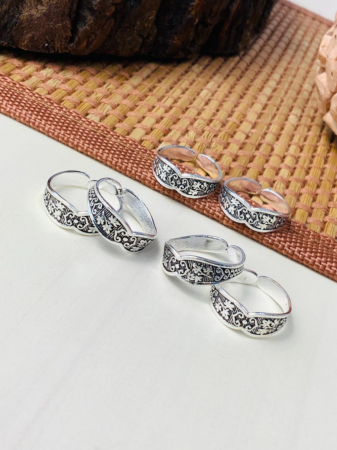 

ABDESIGNS Set Of 3 Silver-Plated Oxidised Toe Rings