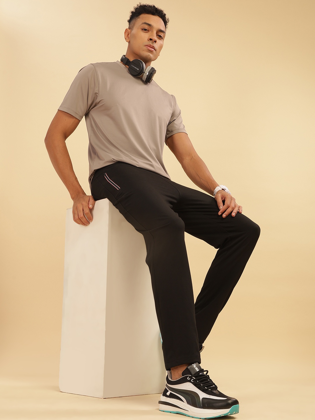 

Force NXT Men Cotton Mid Rise Track Pant, Black