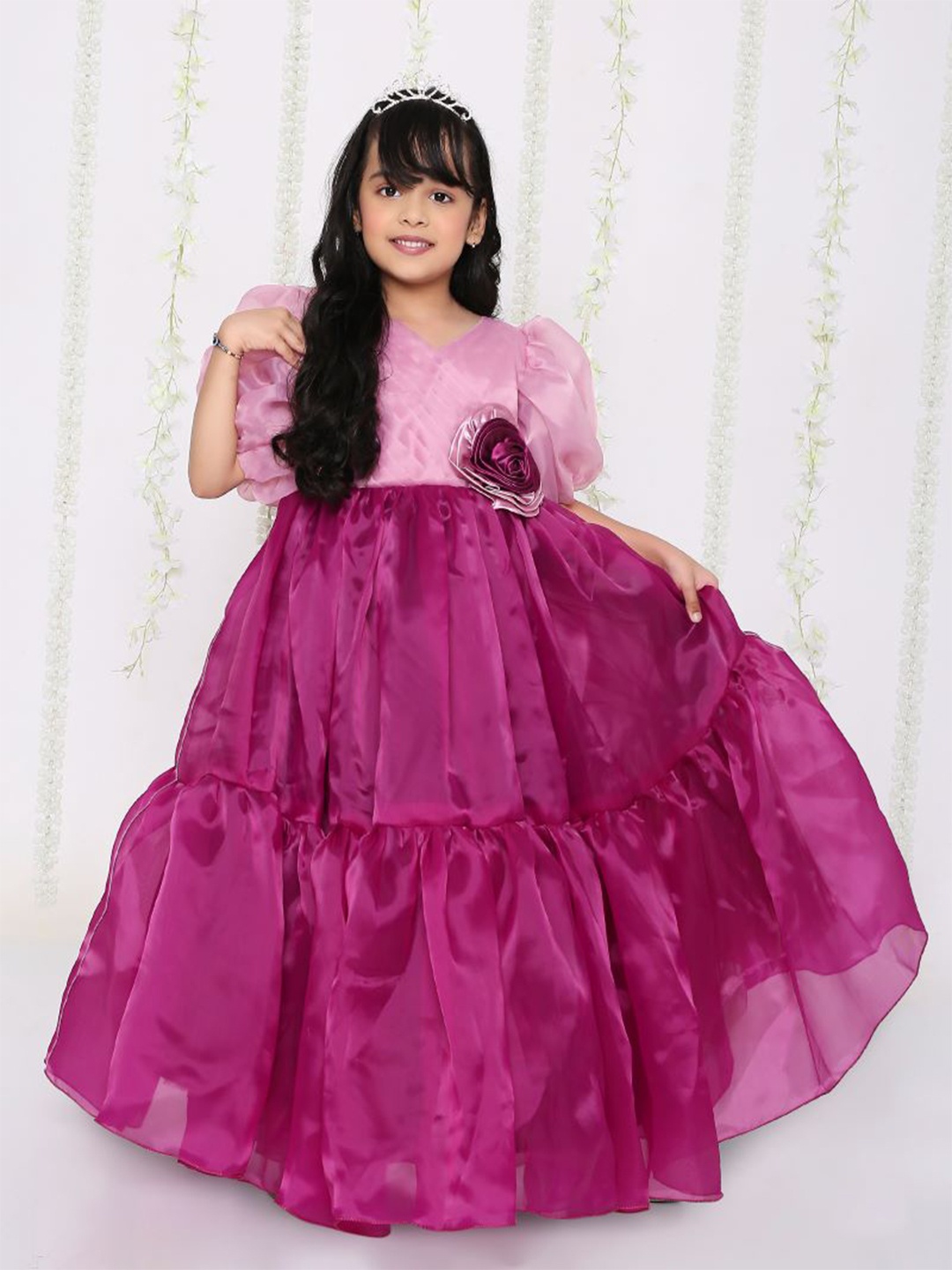 

KID1 Girls Round Neck Satin Dress, Pink