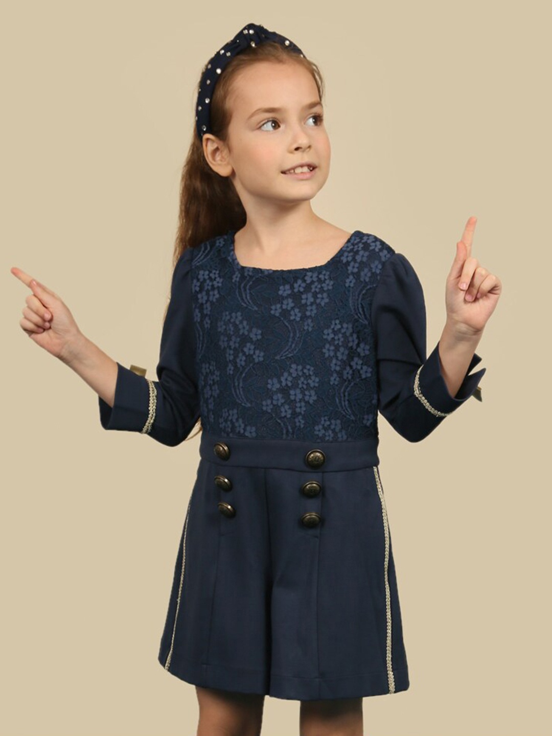 

One Friday Girls Self Design Playsuit, Navy blue