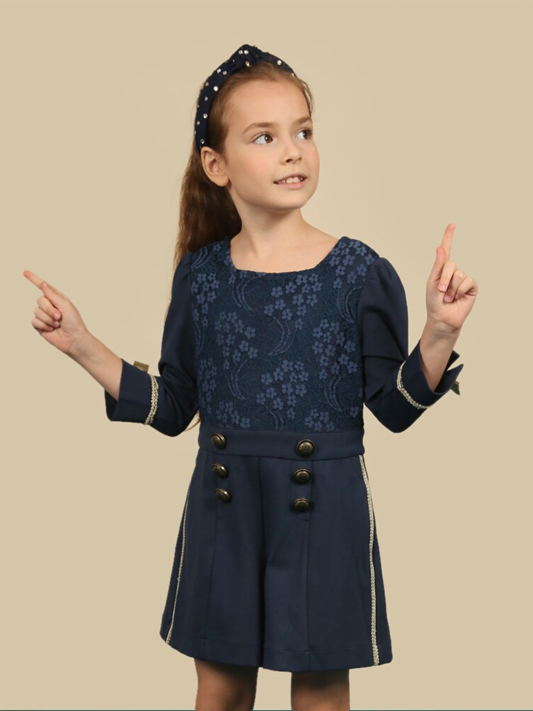 

One Friday Girls Self Design Playsuit, Navy blue