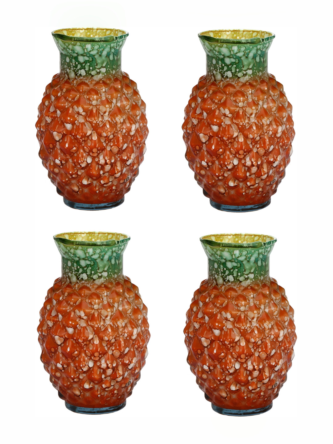 

Afast Orange & Green 4 Pieces Textured Glass Flower Vases