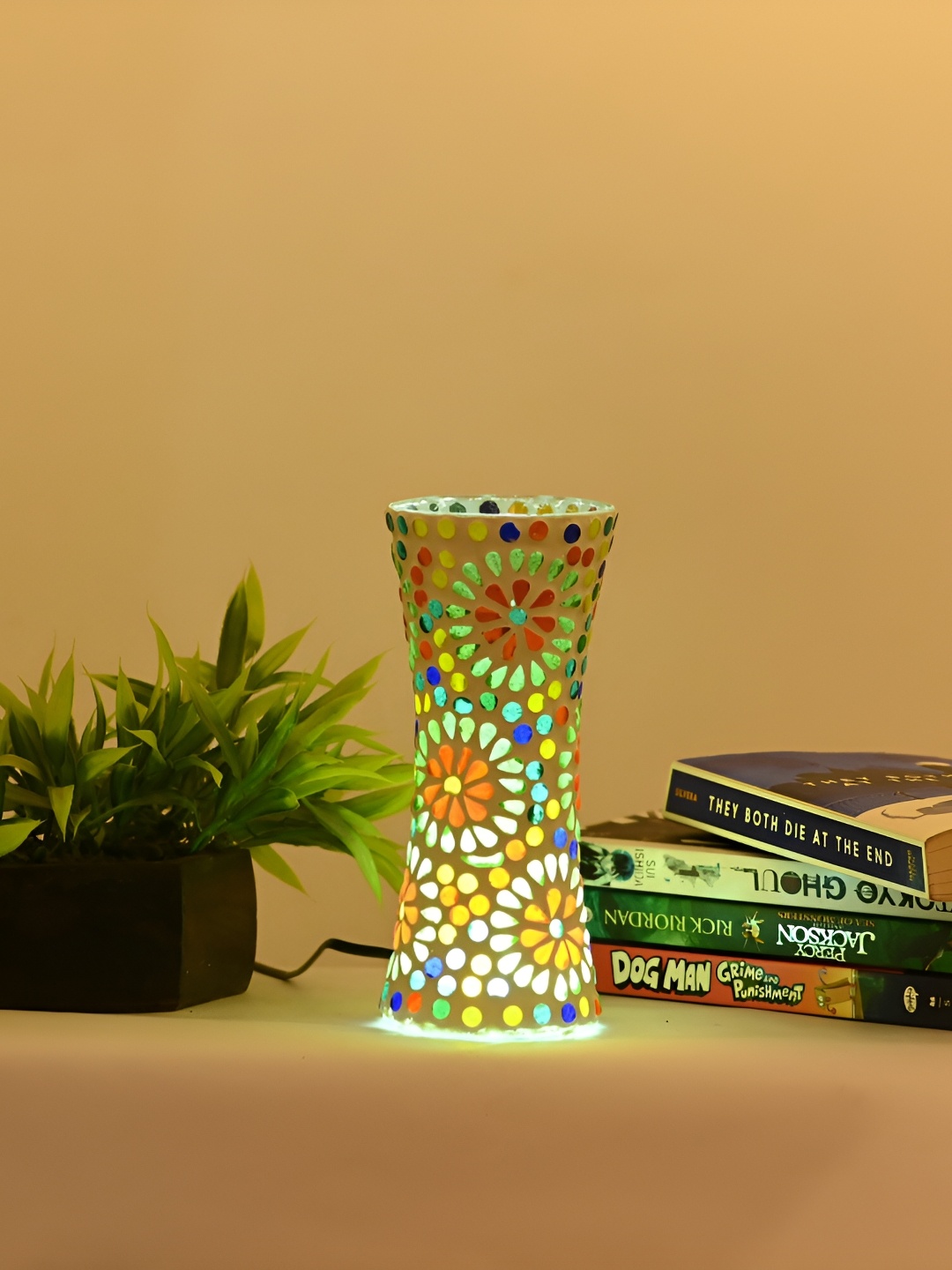 

Afast White & Green Shining LED Light Mosaic Glass Flower Vase