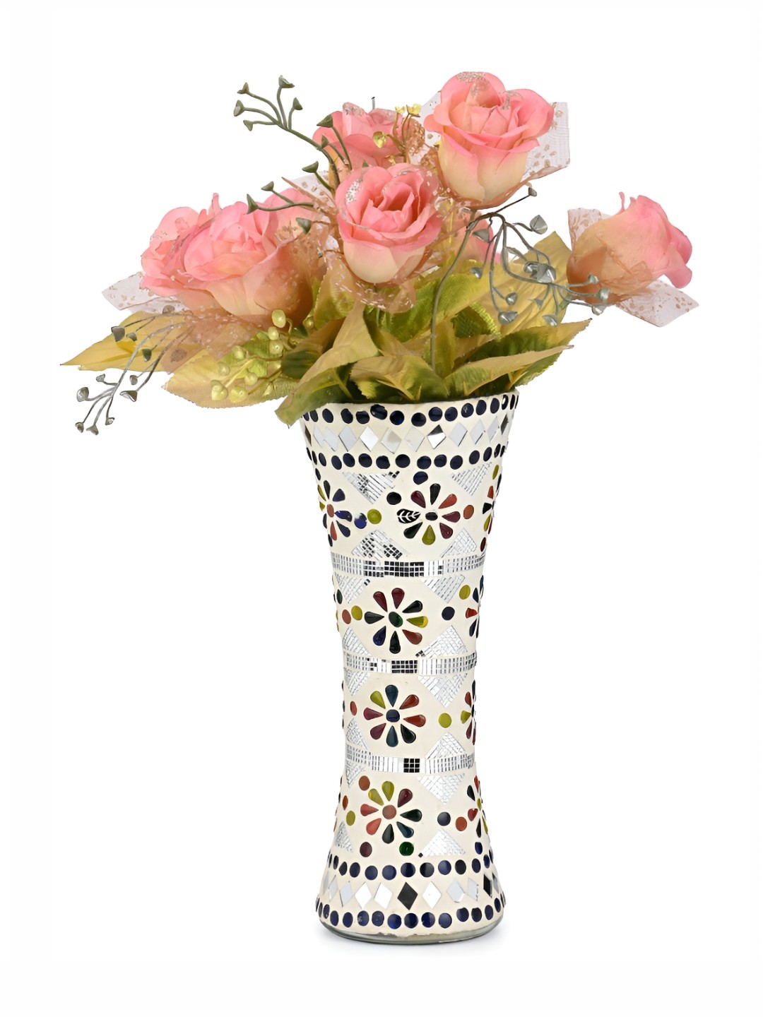 

Afast White & Blue Cylindrical Shaped Hand Decorative Glass Flower Vase