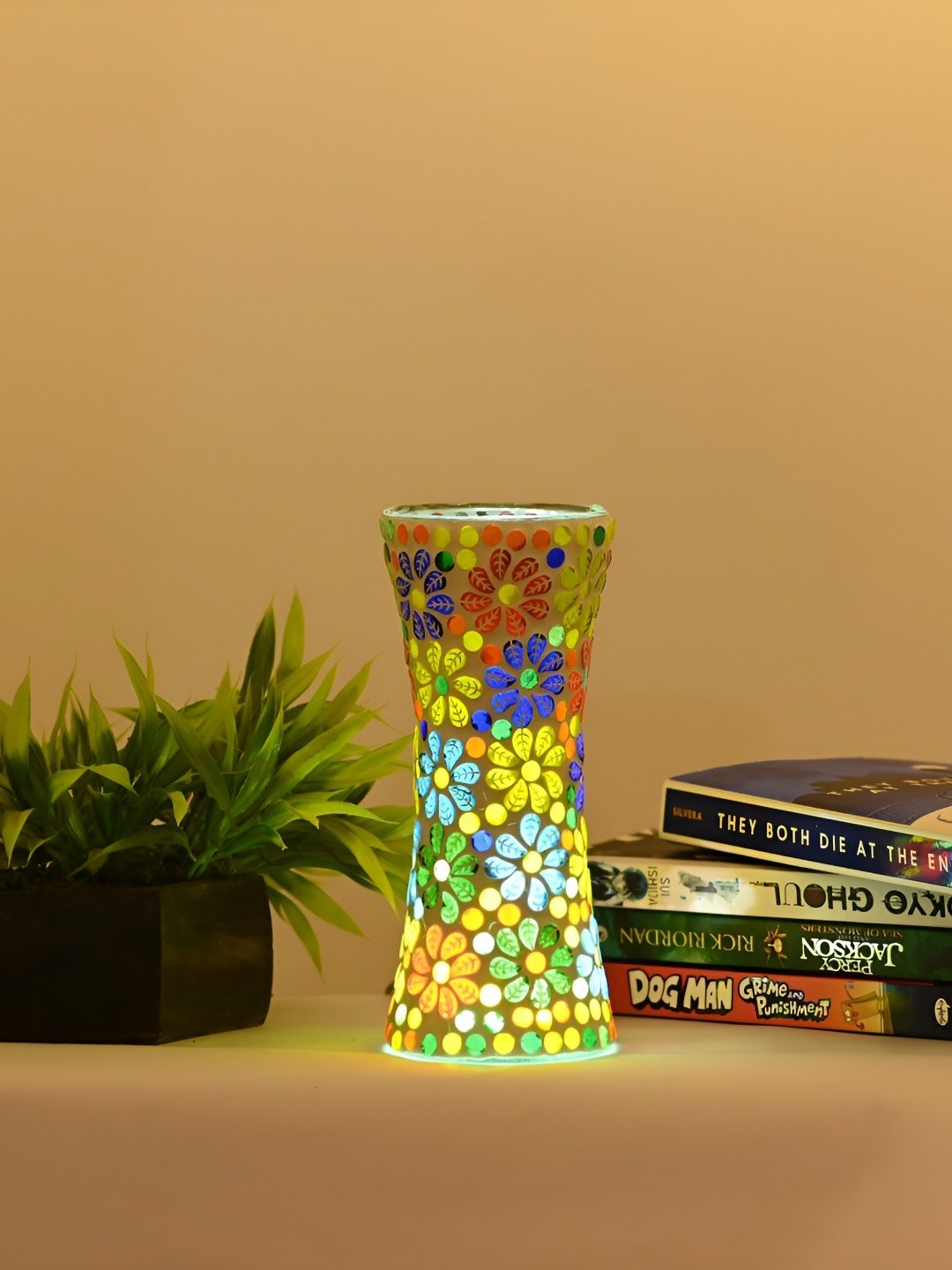 

Afast White & Red LED Light Mosaic Glass Flower Vase