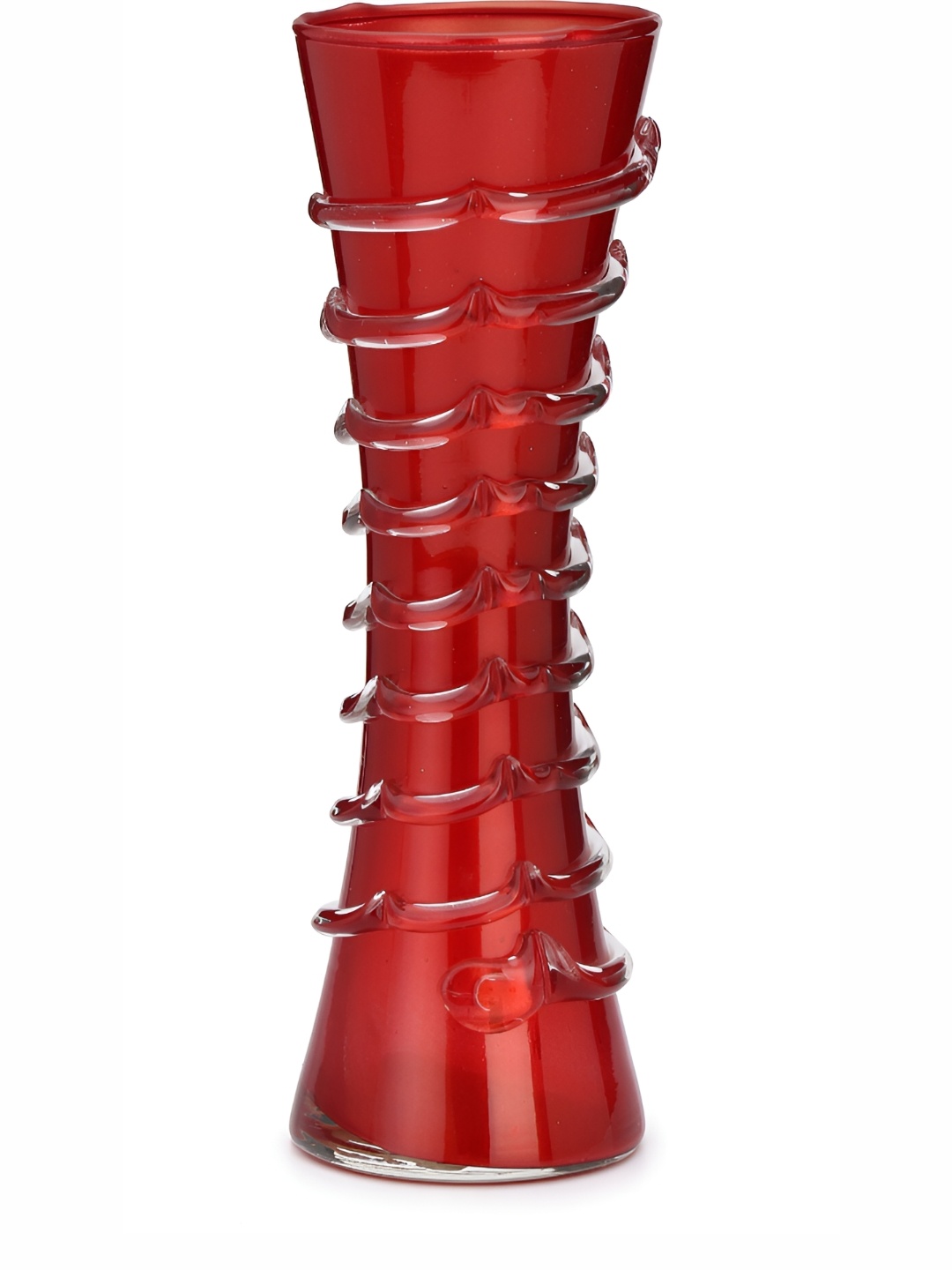 

Afast Red Textured Cylindrical Shape Glass Flower Vase