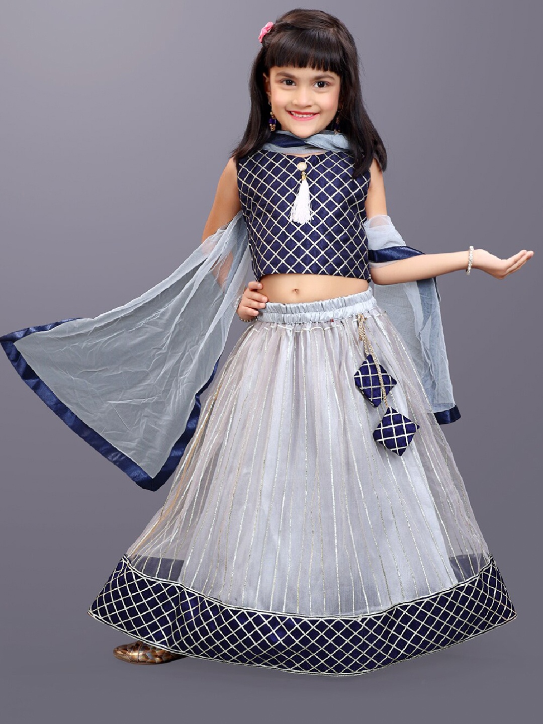 

BAESD Girls Embroidered Ready to Wear Lehenga & Blouse With Dupatta, Grey