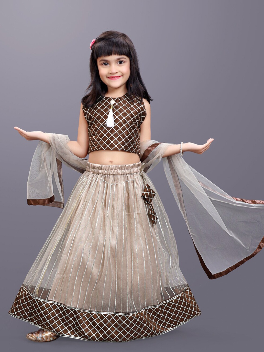 

BAESD Girls Embroidered Ready to Wear Lehenga & Blouse With Dupatta, Beige