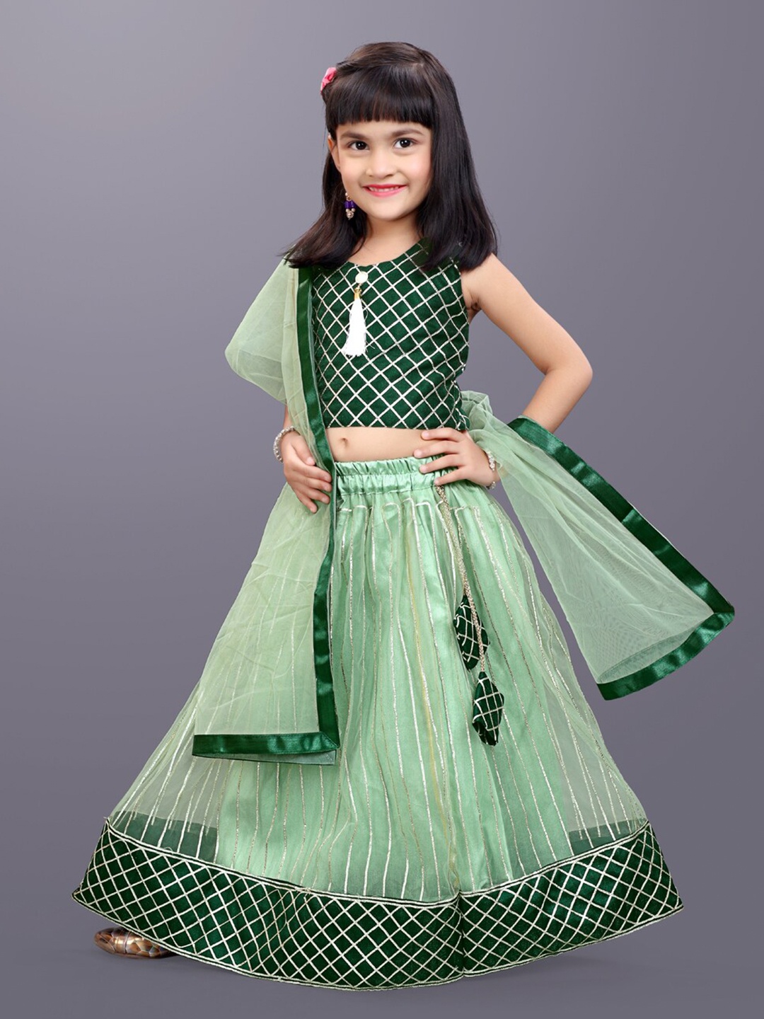 

BAESD Girls Embroidered Ready to Wear Lehenga & Blouse With Dupatta, Green