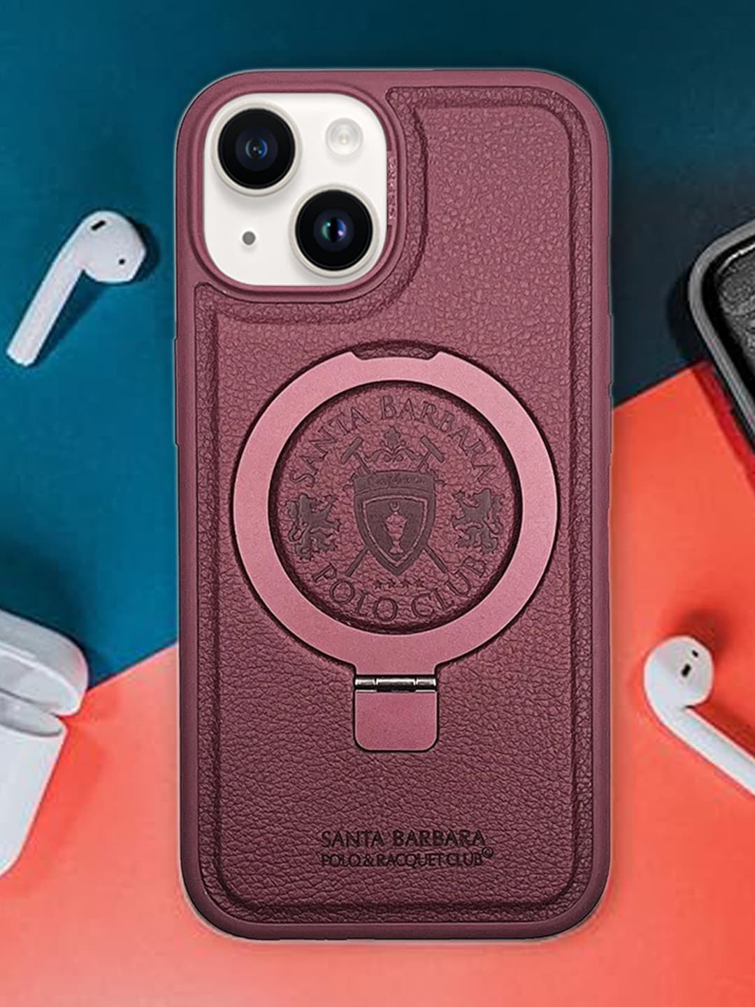 

TREEMODA Embroidery Primo Series Leather iPhone 15 Back Case, Red