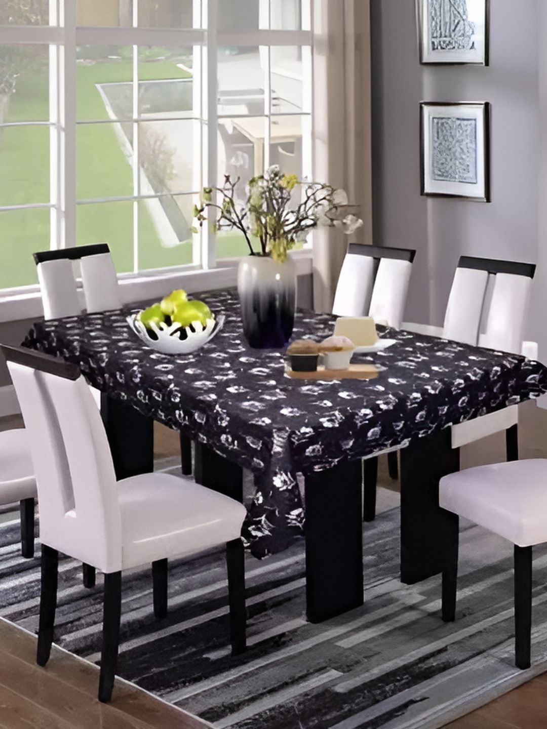 

CASA-NEST Grey & White Plastic Floral Printed 8 Seater Table Cover