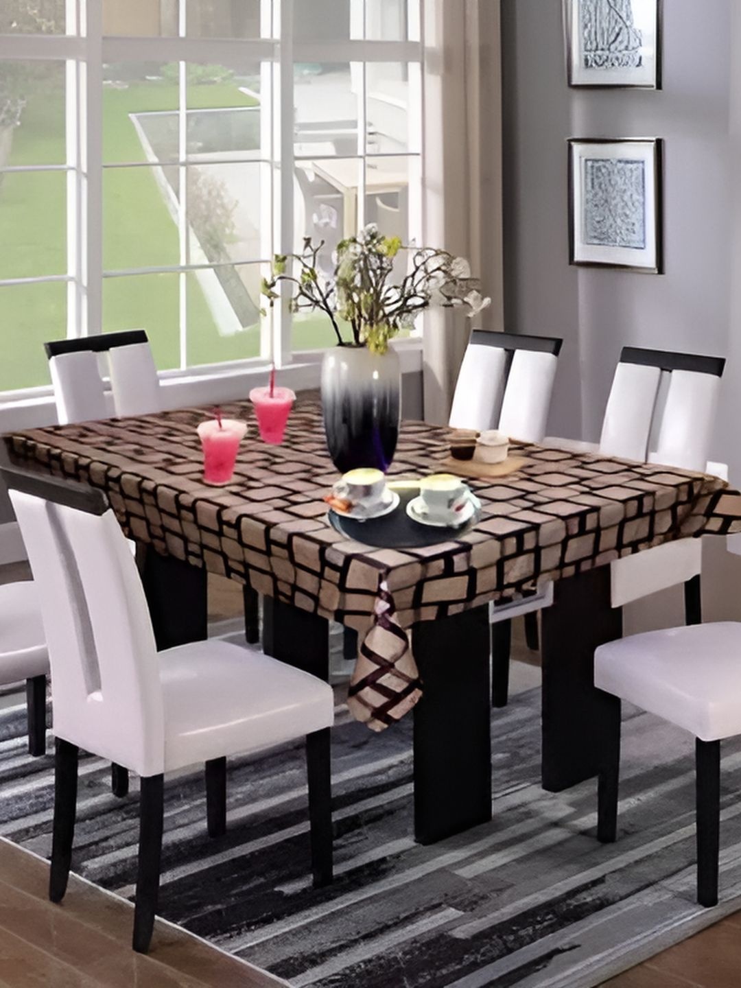 

CASA-NEST Black & Beige Printed 8-Seater Table Cover
