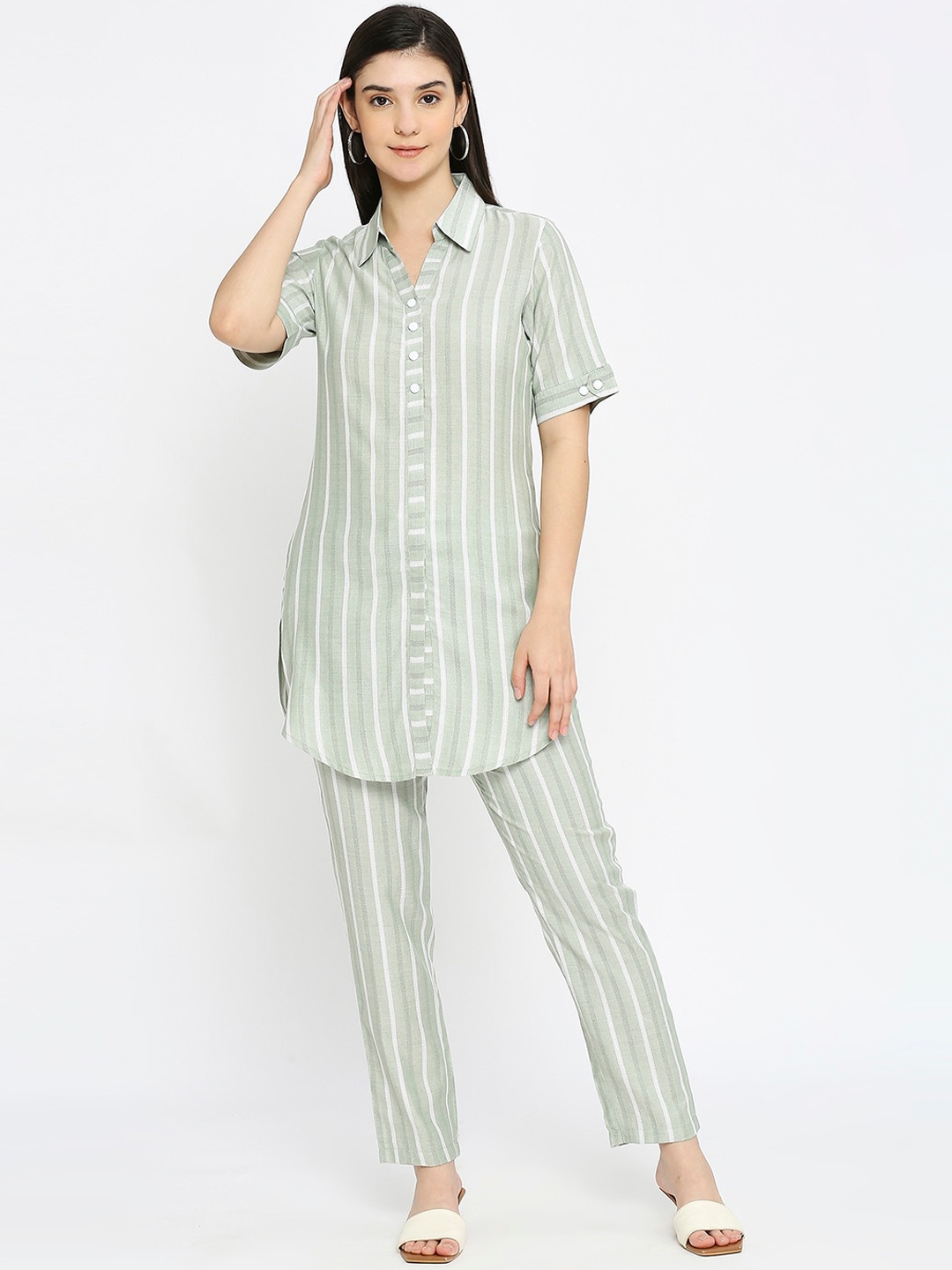 

True Shape Printed Shirt & Trouser Co-Ords, Green