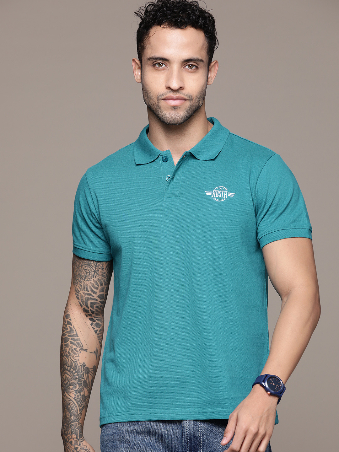 

Roadster Men Polo Collar Pure Cotton T-shirt, Blue