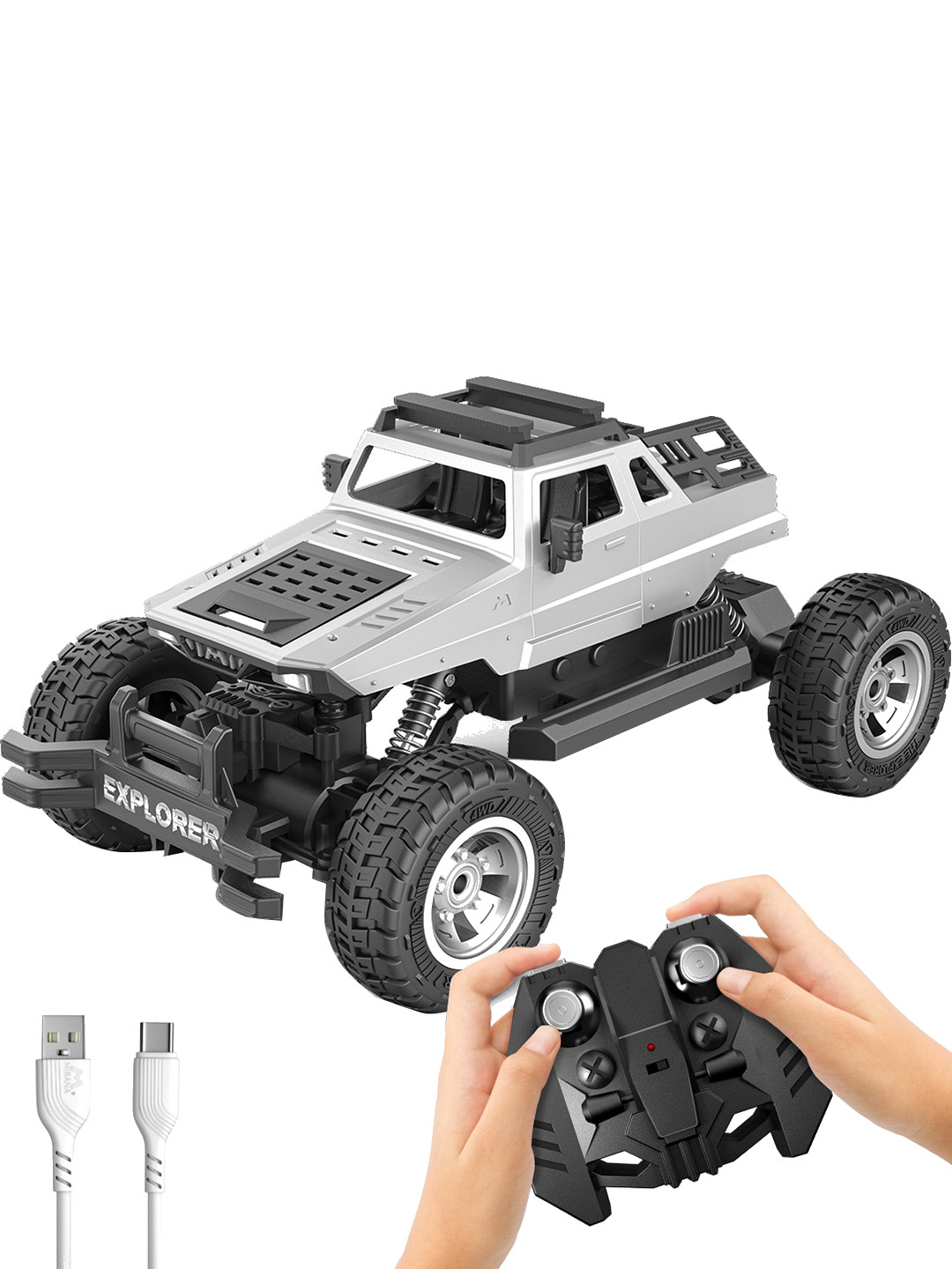 

Mirana Kids Explorer 4WD - USB C Rechargeable Remote Controlled Toy Car, Silver