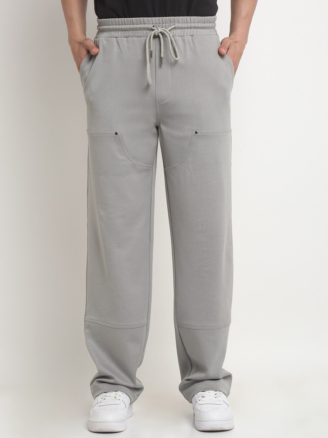 

EVERDION Men Relaxed Straight Leg Straight Fit Easy Wash Parallel Trousers, Grey
