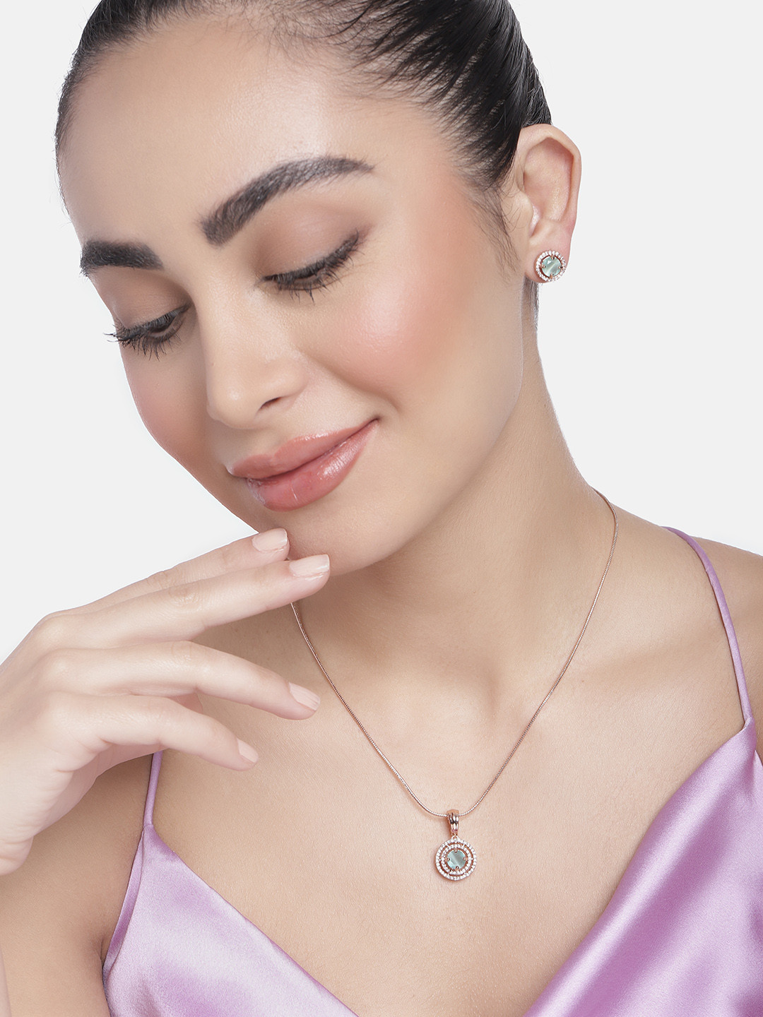 

Estele Rose Gold Plated Cubic Zirconia Studded Jewellery Set