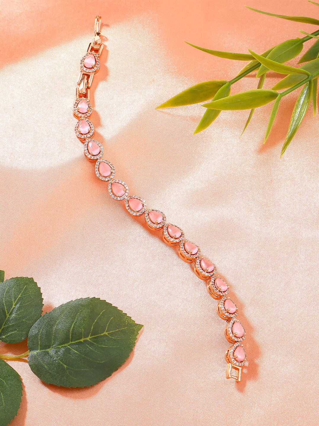 

Estele Women Brass Cubic Zirconia Rose Gold-Plated Link Bracelet