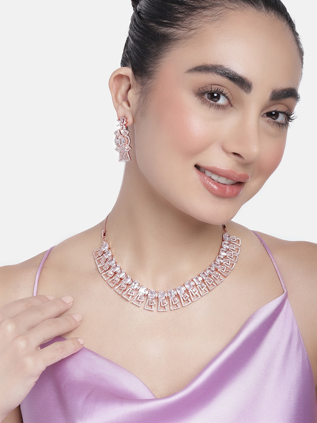 

Estele Rose Gold Plated Cubic Zirconia Studded Jewellery Set