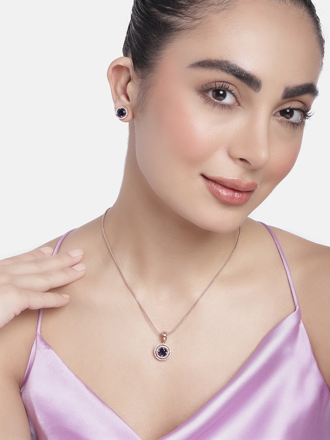 

Estele Rose Gold Plated Cubic Zirconia Studded Jewellery Set
