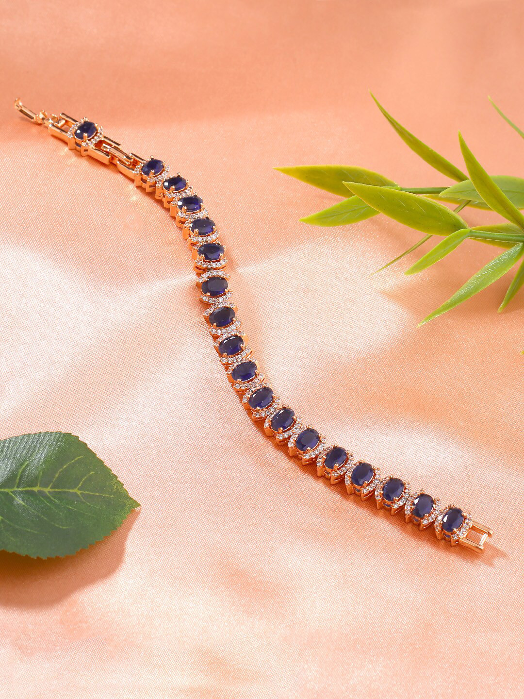 

Estele Women Brass Cubic Zirconia Rose Gold-Plated Link Bracelet