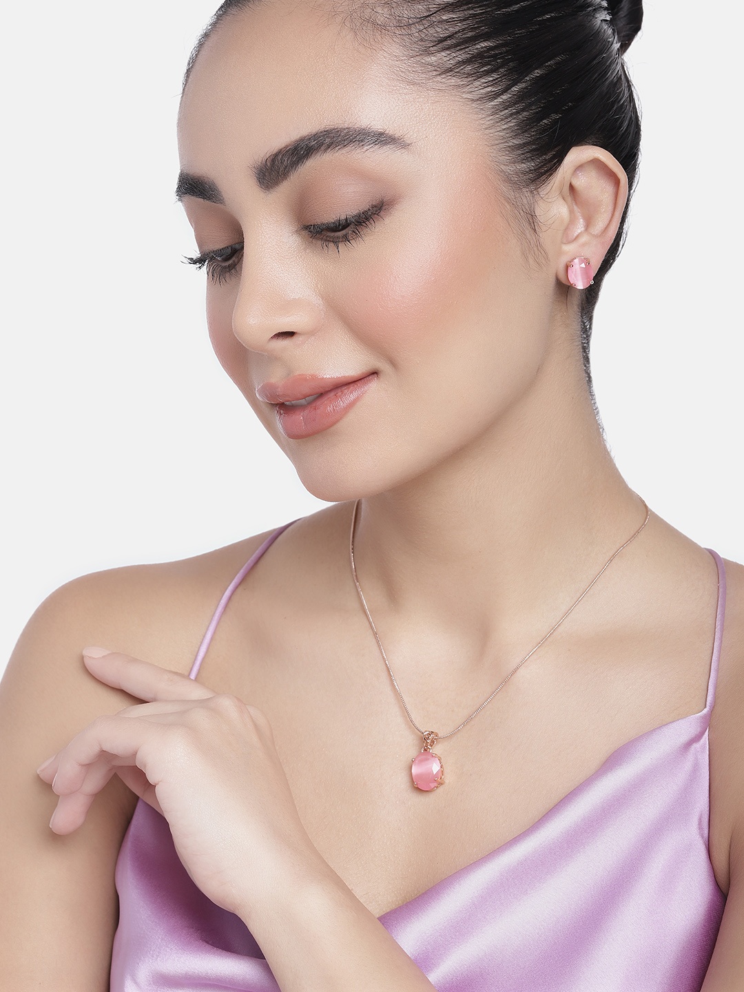 

Estele Rose Gold Plated Cubic Zirconia-Studded Jewellery Set