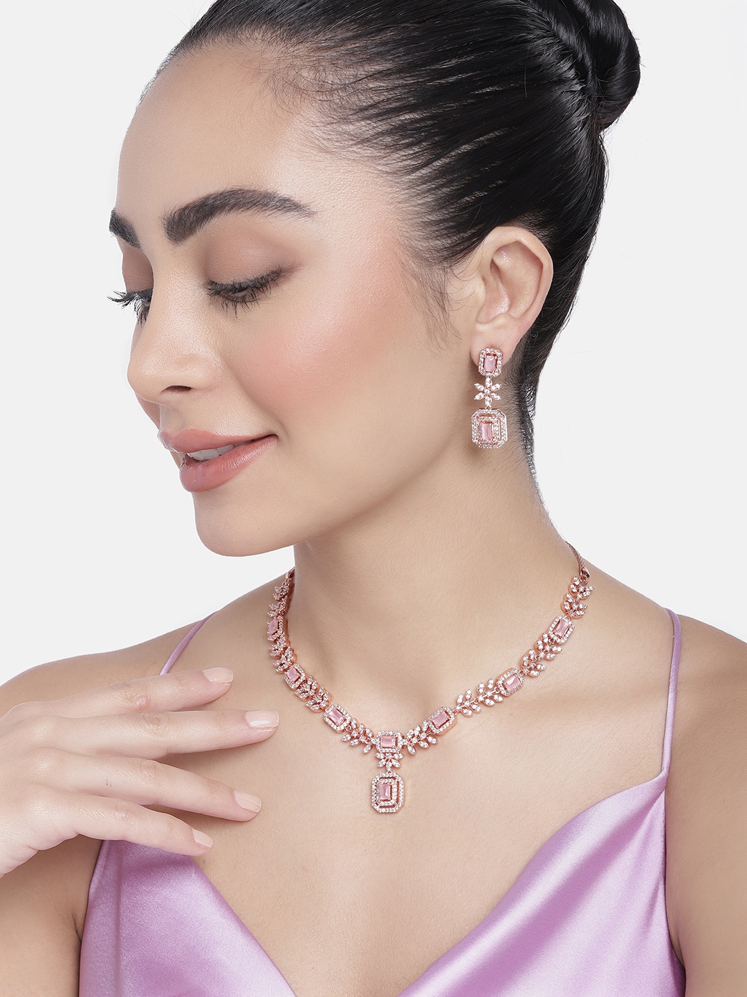 

Estele Rose Gold Plated Cubic Zirconia Studded Jewellery Set