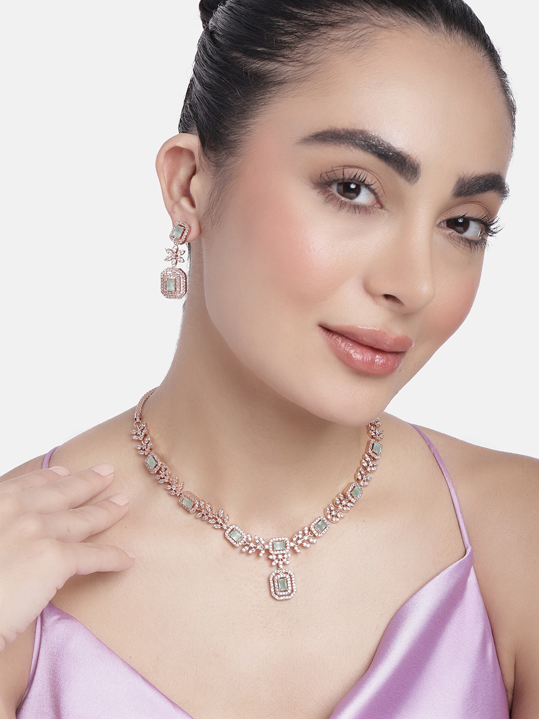 

Estele Rose Gold Plated Cubic Zirconia Studded Jewellery Set