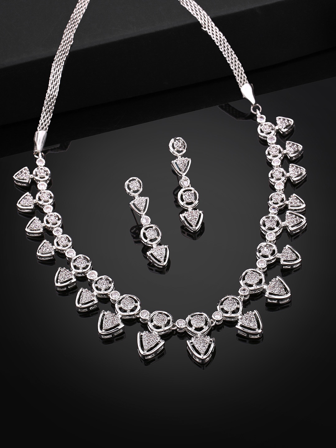 

Estele Rhodium Plated Cubic Zirconia Studded Jewellery Set, Silver