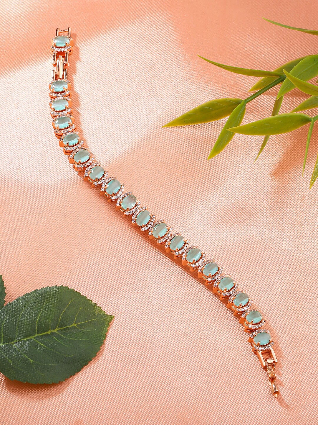 

Estele Brass Cubic Zirconia Rose Gold-Plated Link Bracelet